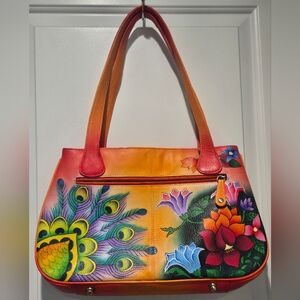 NWOT- Sukriti Hand Painted Genuine Leather Shoulder Bag with Bi-Fold Wallet